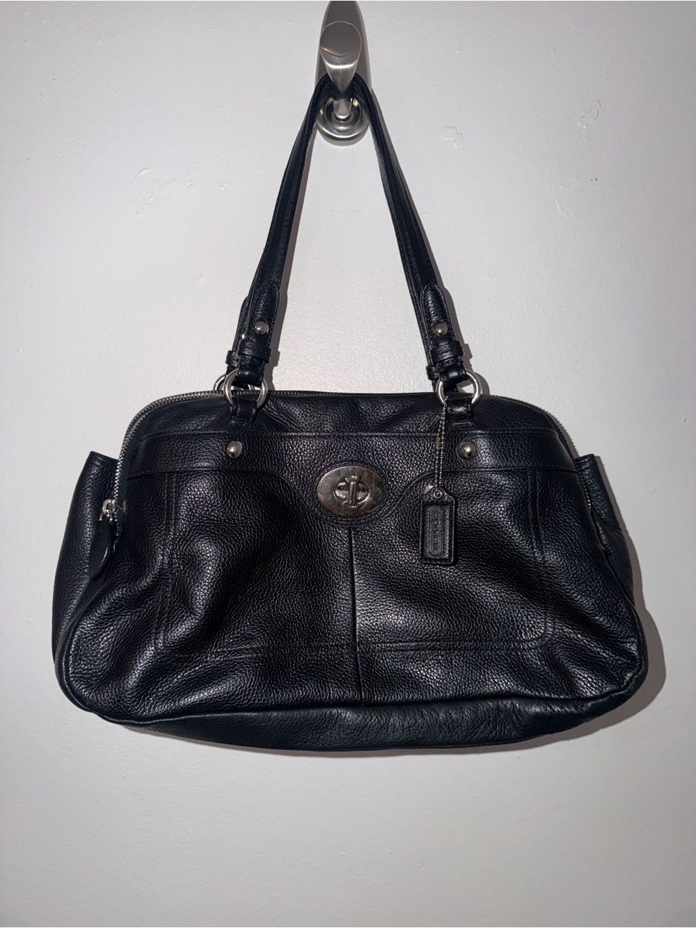 Coach Penelope Black Pebbled Leather Satchel Shoulder Bag